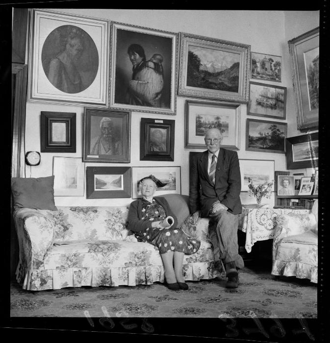 Mr and Mre V E Donald seated in their lounge, Masterton
