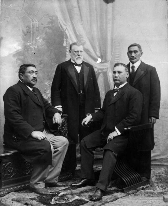 Henare Kaihau, Richard John Seddon, James Carroll and Mahuta Tawhiao Potatau Te Wherowhero